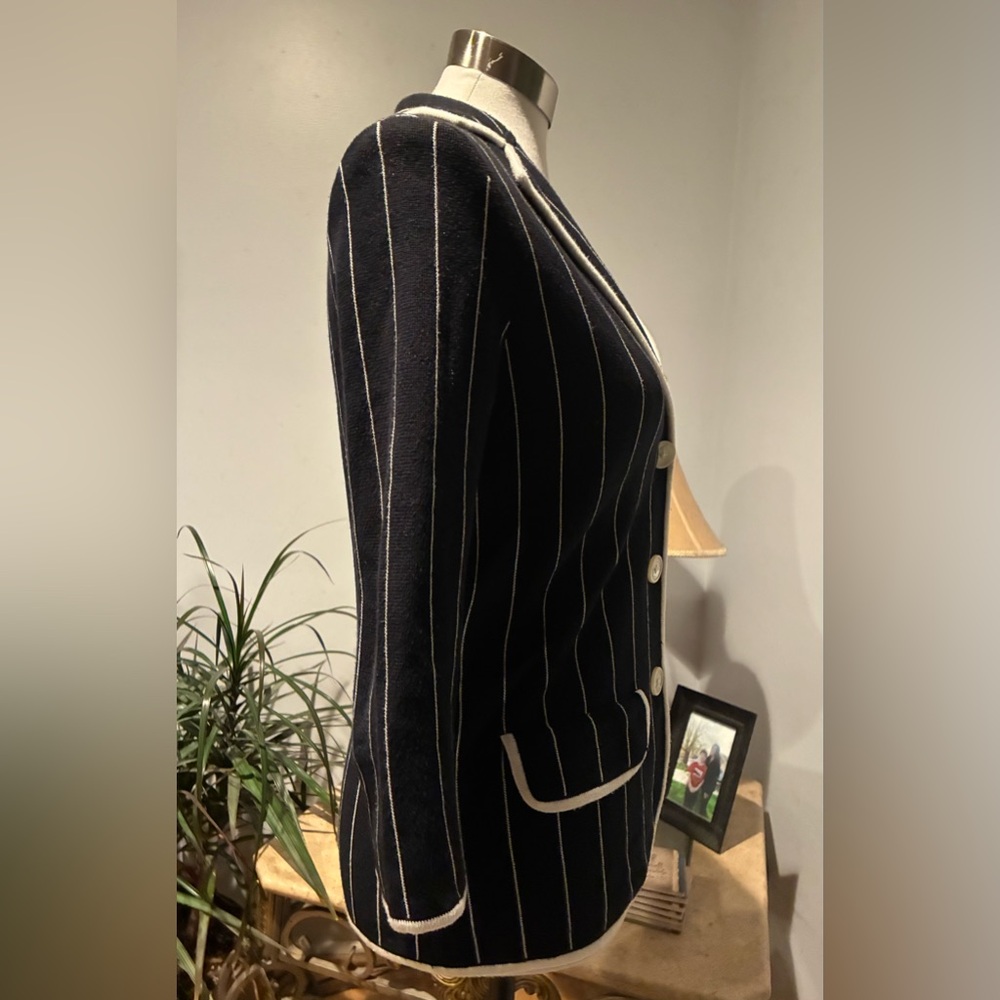 Vintage Lauren by Ralph Lauren Black & White Striped Knit Cotton Blazer Size P/S - Picture 2 of 13